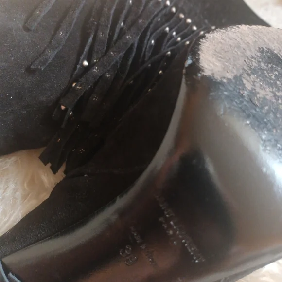 YSL Black Seude Studded Fringe Booties Sz 39 - Picture 2 of 3